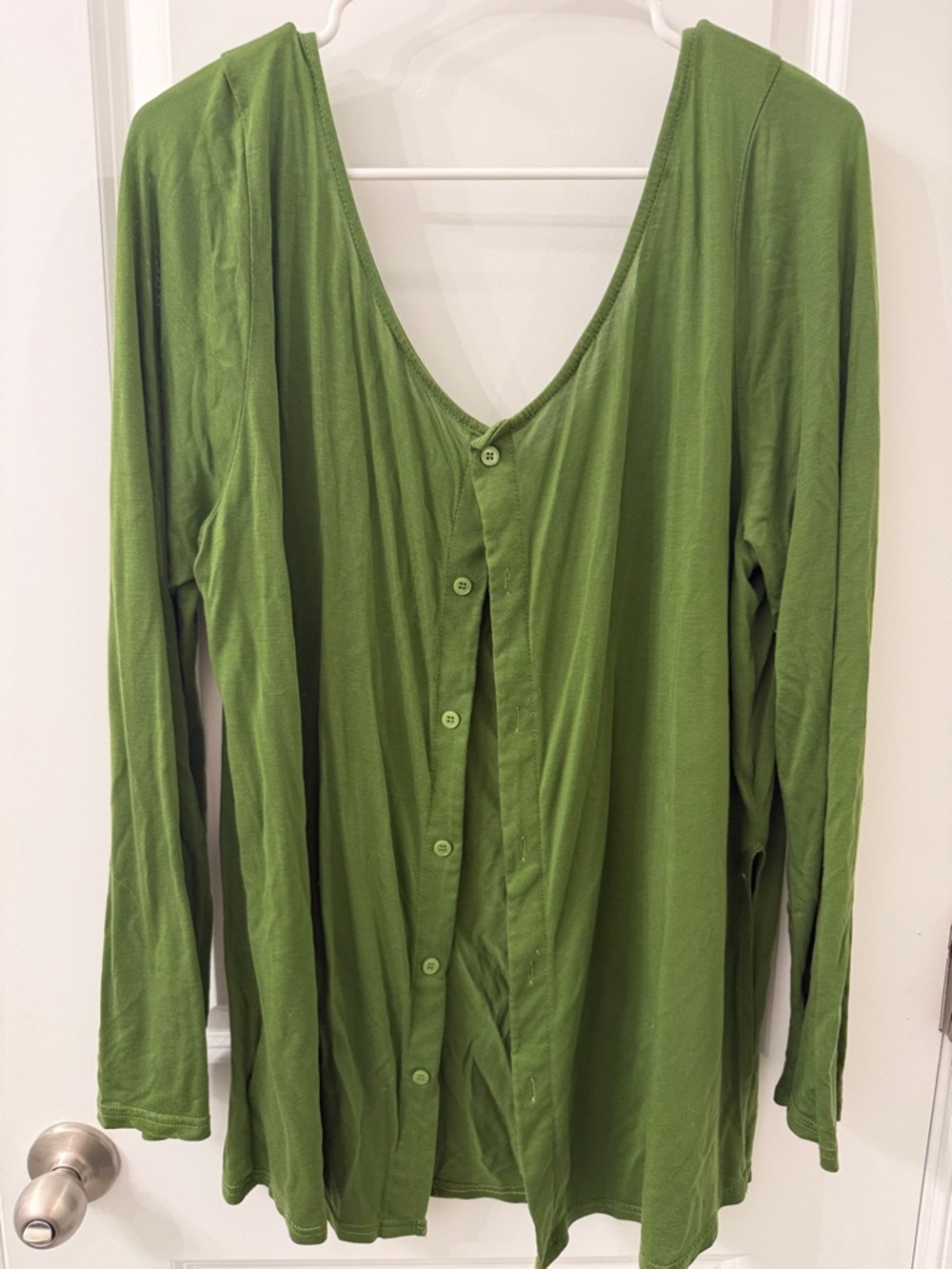 Green Button Front Long Sleeve Top – Side Slit